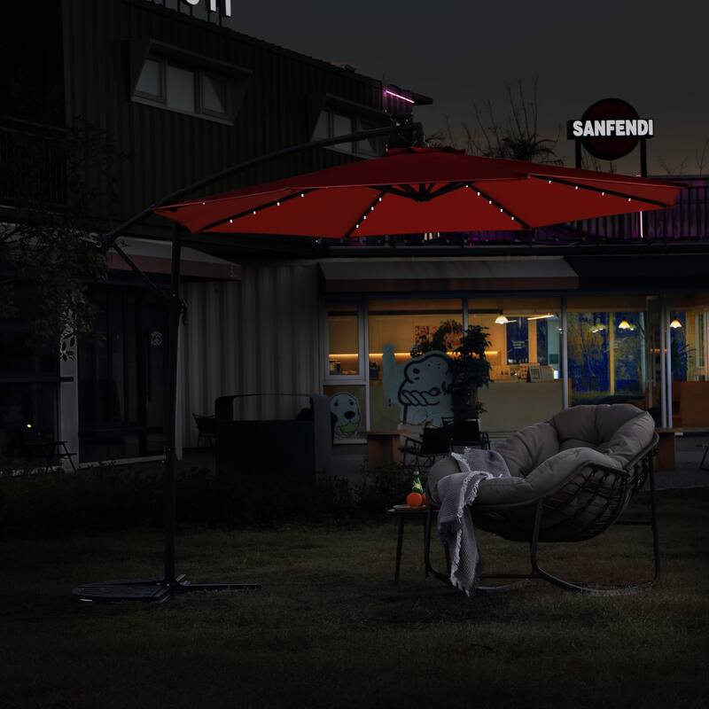 10ft Solar LED Offset Hanging Market Patio Umbrella