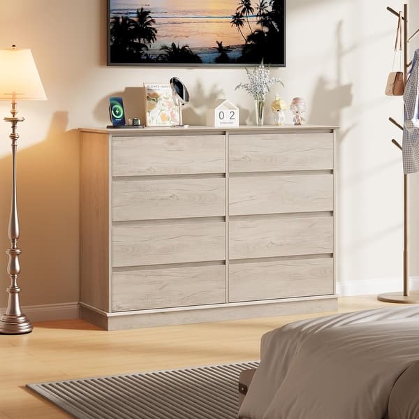 8-Drawer Oak Dresser, Wide Wooden Chest of Drawers, Wide Top Organizer for Closet, Hallway, Living Room