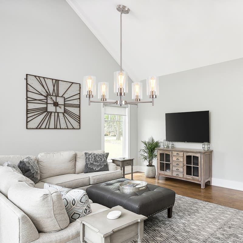 5-Light 5.9"H x 24.3"W Farmhouse Chandelier for Living Room Bedroom
