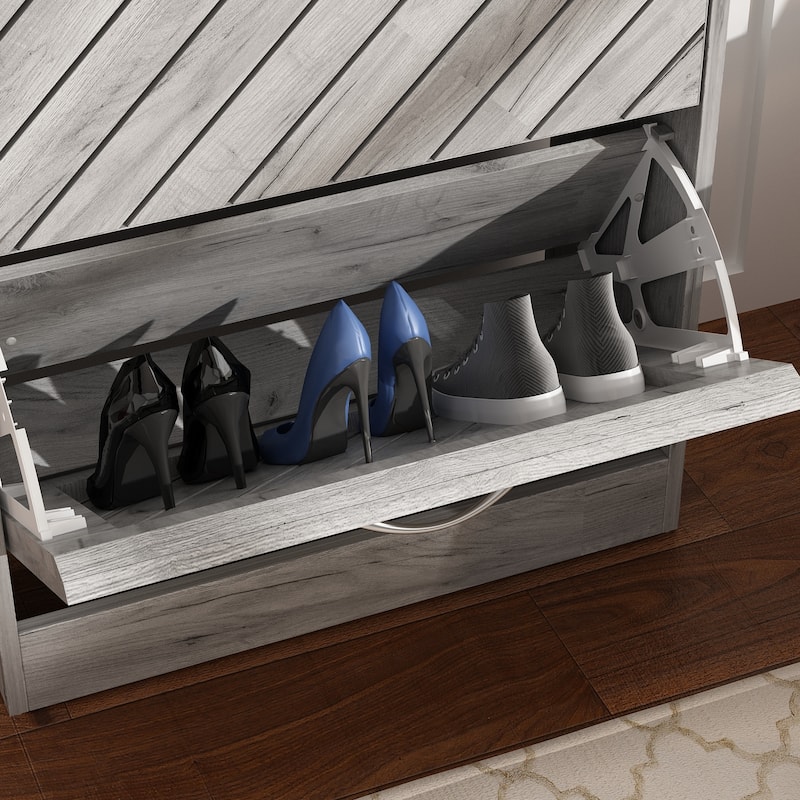 Timechee 8 Pair Shoe Storage Cabinet with 2 Drawers, Wood Color