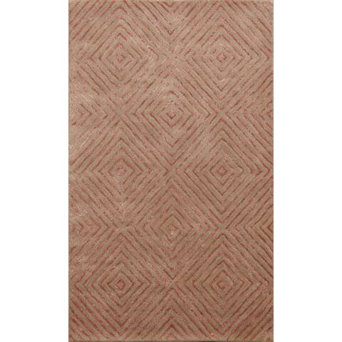 Wool/ Silk Geometric Trellis Modern Oriental Area Rug Hand-Tufted - 4'0" x 6'0"