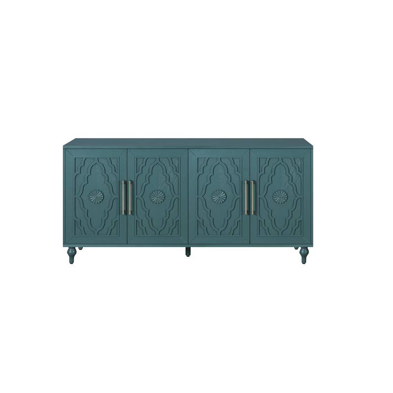 Emma Carved Flower Door Large Storage Sideboard Cabinet with Metal Handles by GDFStudio