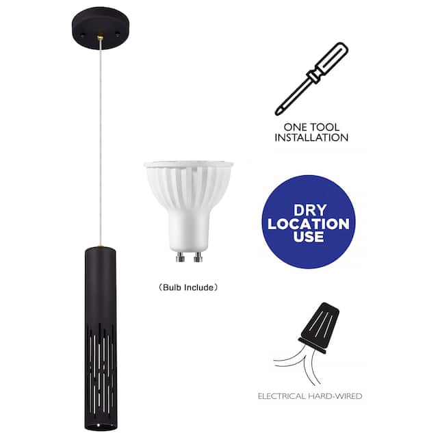 1-Light (LED bulb included) Matte Black Cylinder Pendant Light - Matte Black