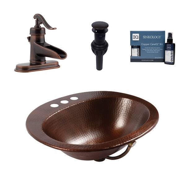 slide 2 of 8, Sinkology Seville Aged Copper 20" Oval Drop-In Bath Sink with Ashfield Faucet Kit