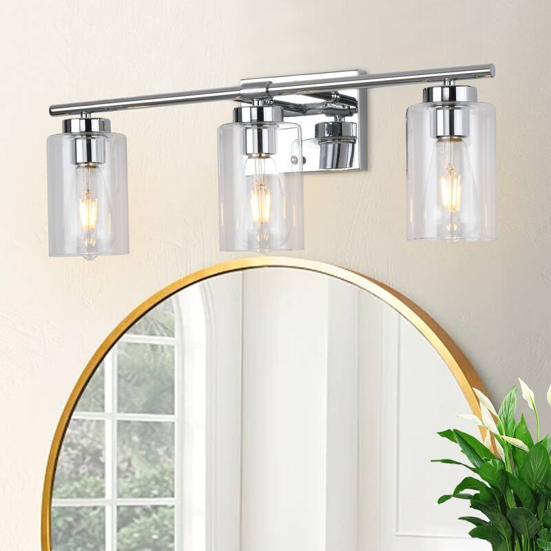 3-Light Wall Lights, Cylinder Bathroom Vanity Lights Glass Hallway Wall Sconces for Dining Room Living Room - W22.83"x H8.46"