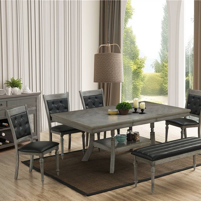 Modern Gray Rubberwood and Upholstered Black Dining Chair, Set of 2