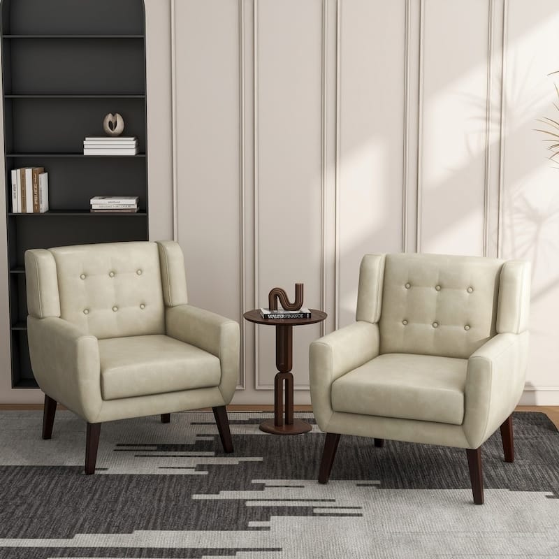 UIXE Faux Leather Accent Armchair, Upholstered Accent Chairs For Bedroom
