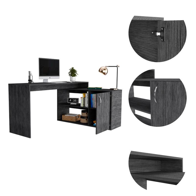 L-Shaped Computer Desk with Storage Cabinet File Cabinet, Large Executive Office Desk with Shelves for Home Office Study, Grey