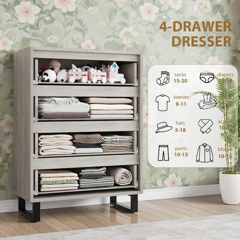 4 Drawers Wood Dressers, with Storage, 41.5"