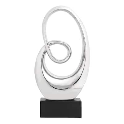 Ceramic Abstract Swirl Decorative Sculpture with Black Wooden Base - Silver or White - Roche River Decor