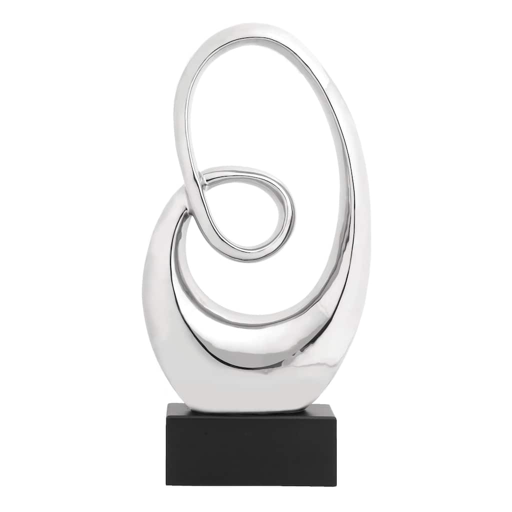 Ceramic Abstract Swirl Decorative Sculpture with Black Wooden Base - Silver or White - Roche River Decor