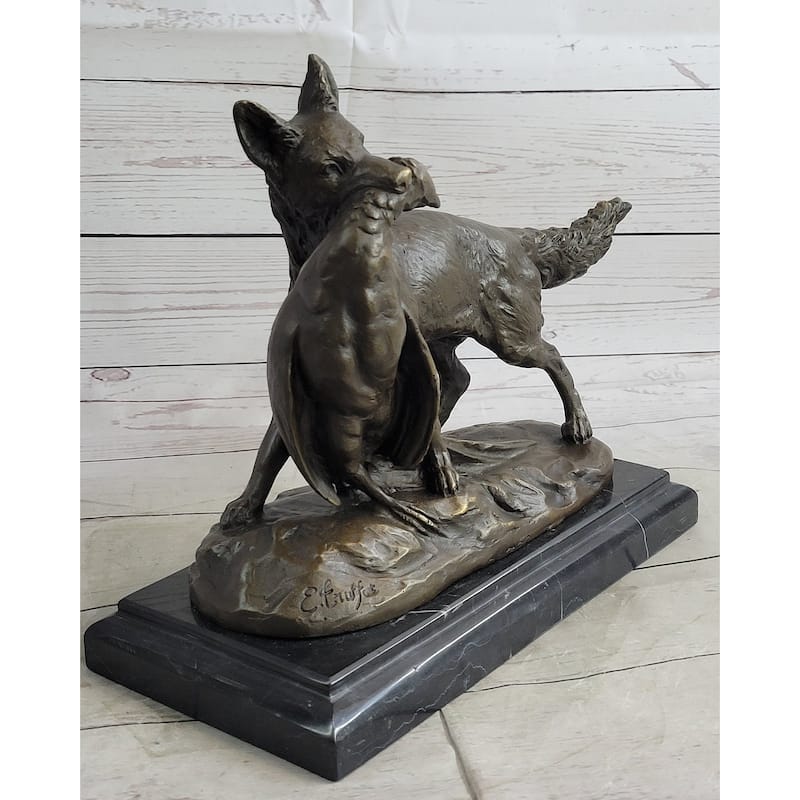 Emile Truffot Poacher Imitative Fox Pheasant Bronze Statue Sculpture 10 Inches X 3 Inches
