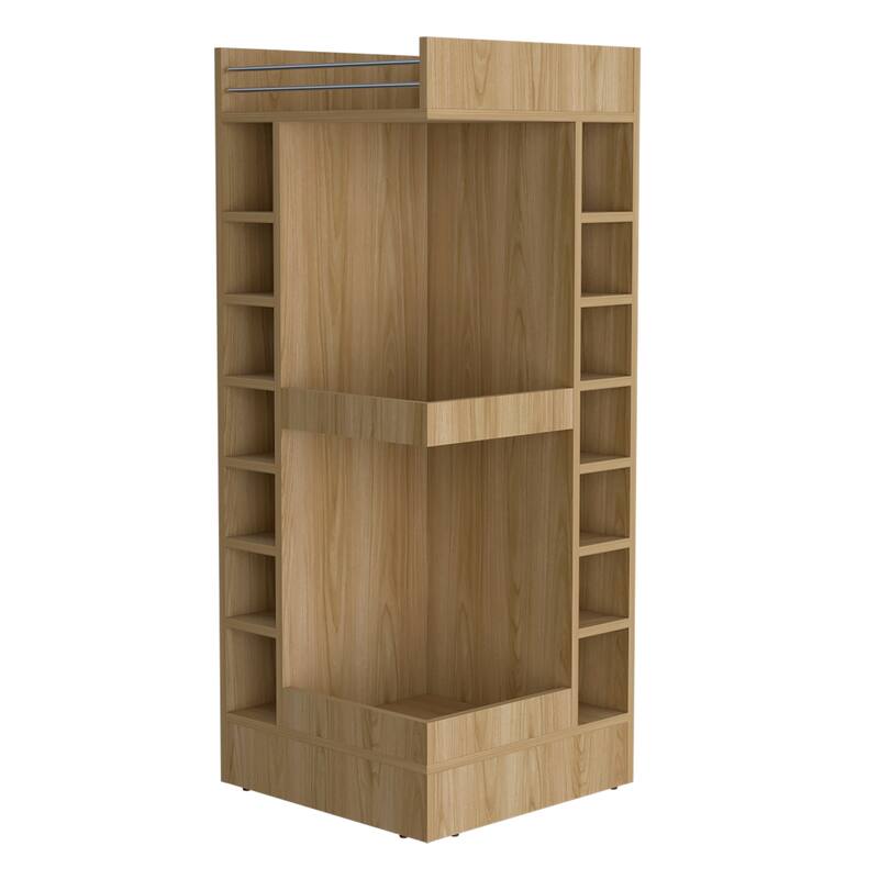 FM FURNITURE Lamer Corner Bar Cabinet with Wine Rack and Open Shelf, Natural Oak - Yellow
