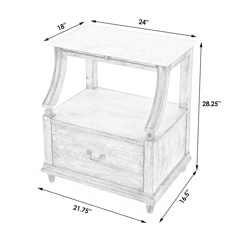 Mabel Genuine Marble and Wood 1-Drawer Nightstand
