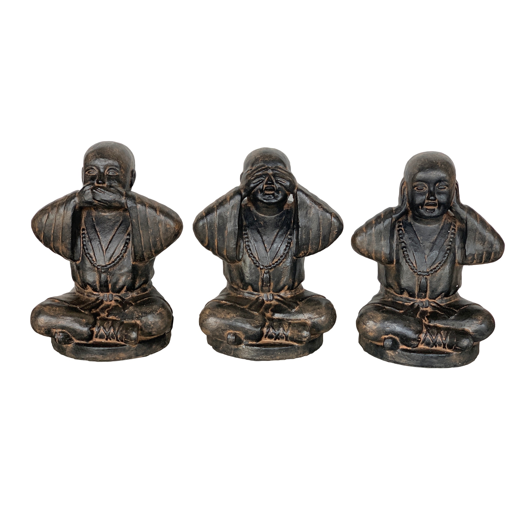 3 Wise Monkeys Speak Hear See No Evil Resin Black Gold Set of 3