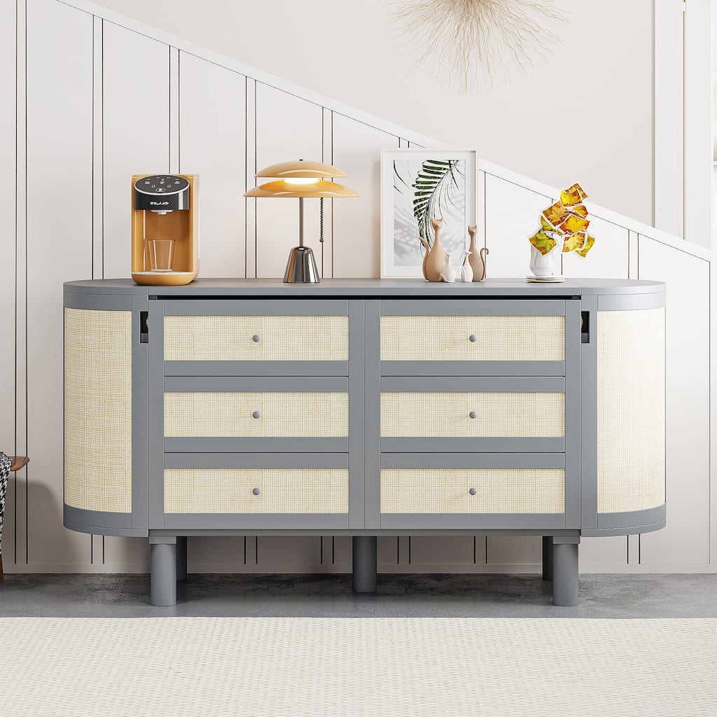 Full Murphy Bed with Hidden Storage & Modern Woven Design,Gray