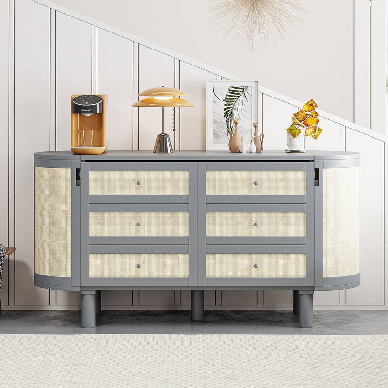 Roomfitters Full Size Murphy Bed with Hidden Storage and Woven Front Panel, Space-Saving Bed Frame - Grey - Full