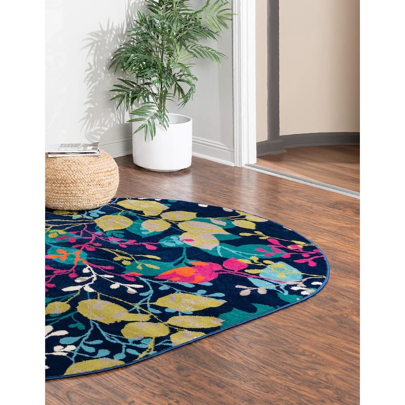 Contemporary Chorisia Collection Area Rug - 7'10"x10' Oval - Navy Blue