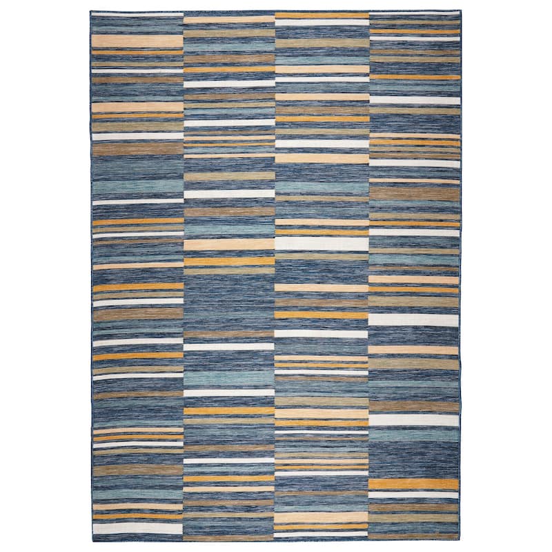 Terra by Obeetee Plaza Lines Rug - Oxford Blue - 2' x 7'6"