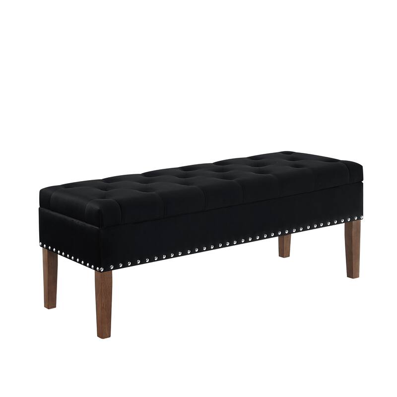 Storage Bench Leisure Bench Window Bench with Wood Legs, Dining Bench Lounge Bench with Nailhead Trim