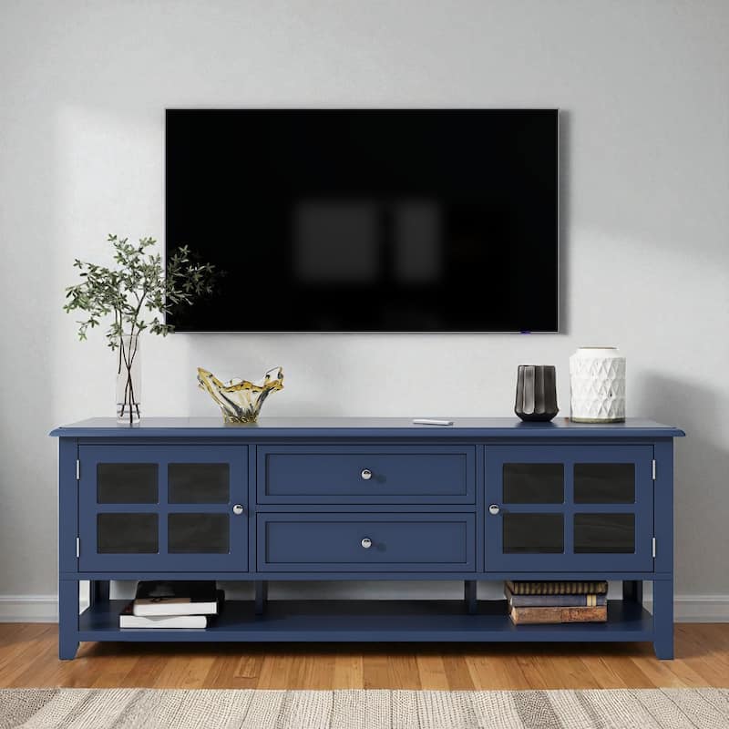 59 Inch Modern TV Stand with Storage, Entertainment Center with 2 Cabinets and 2 Drawers for TVs Up to 60 Inch - Blue