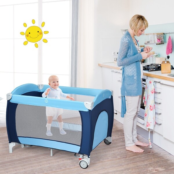 Foldable Baby Playpen Travel Crib Infant Playard Portable Newborn Bed Bassinet 