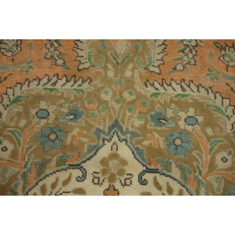 Hand Knotted Oriental 100% Wool Carpet Traditional Floral Oranges & Rust Tabriz Area Rug - 9' 4'' X 6' 5''