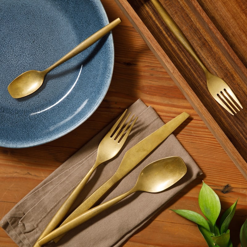 Bloomhouse 20 Piece Flatware 18/10 Stainless Steel Silverware Cutlery Utensil Set With Acacia Wood Caddy - Service for 4