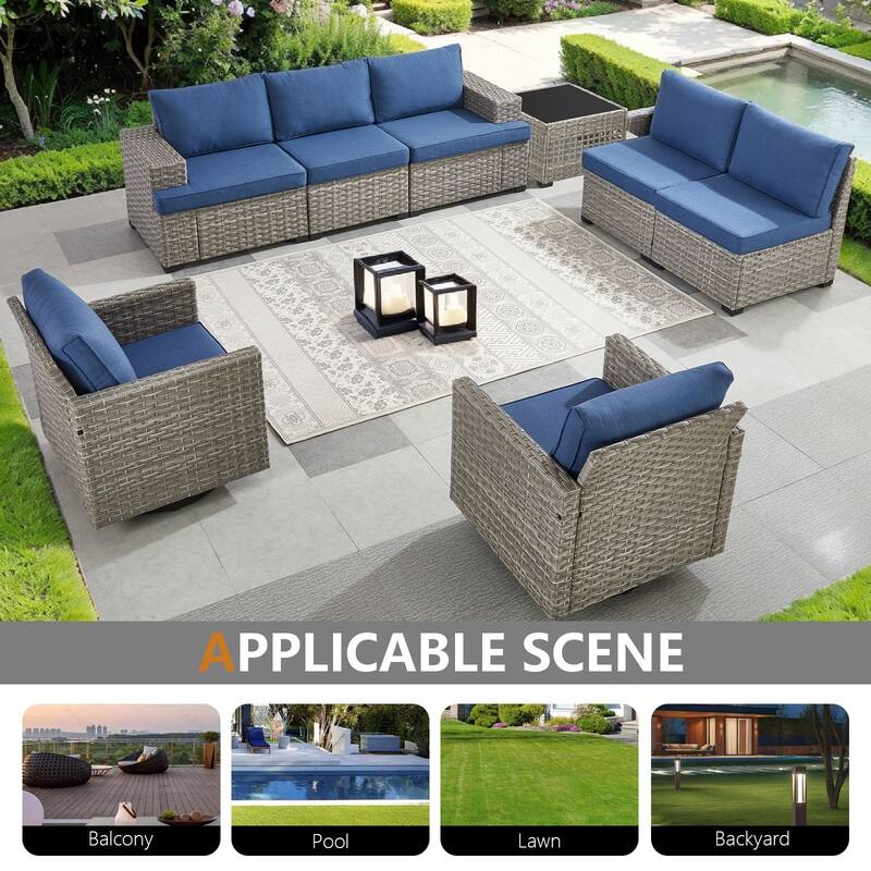 Pocassy Wicker Rattan Outdoor Sectional Sofa Patio Conversation Set