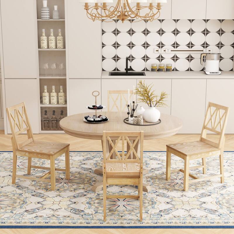 Rustic 5 Piece Extendable Round Dining Table Set