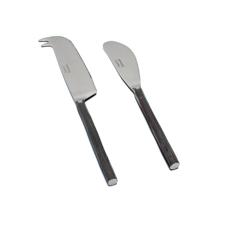 Elyon Ramapo Reflective Black 2 Piece Cheese Knife Set Indian Artisan-Made Set Hand-Forged Stainless Steel
