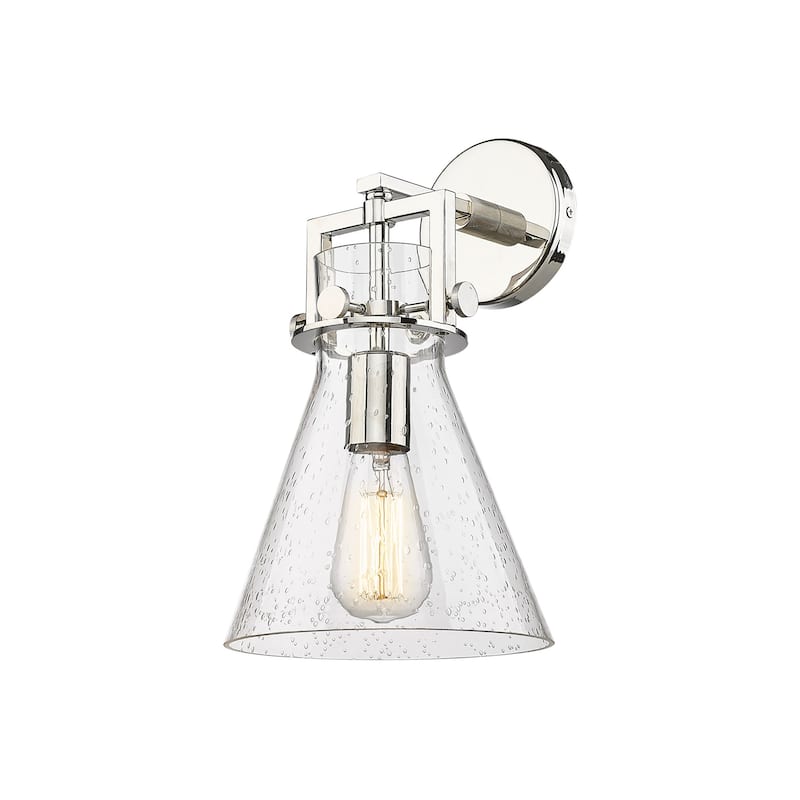 Innovations Lighting 411-1W-14-8 Newton Cone Sconce Newton Cone 14" - Polished Nickel / Seedy