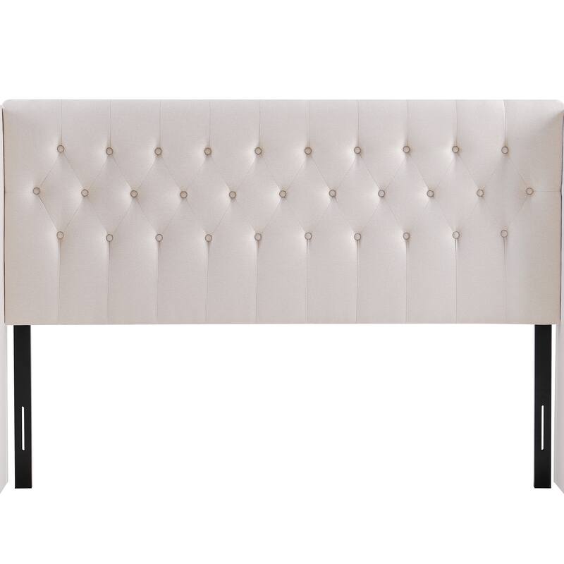 Beige Elegant Tufted Wingback Headboard