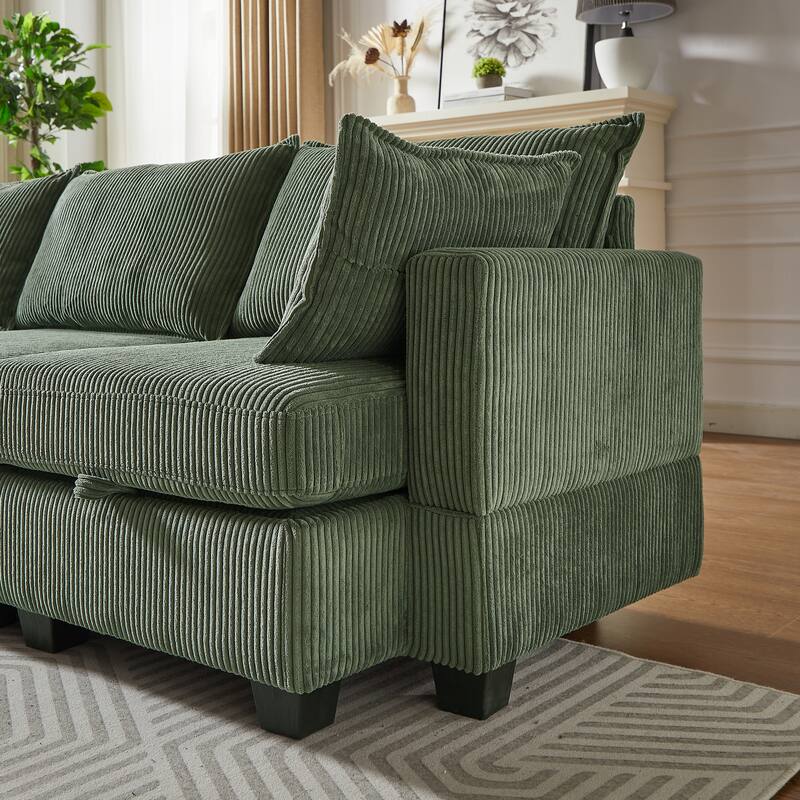 113.5" Corduroy U-Shaped Sectional Sofa with Storage Ottoman, 6-Seat Modular Design and Convertible Chaise
