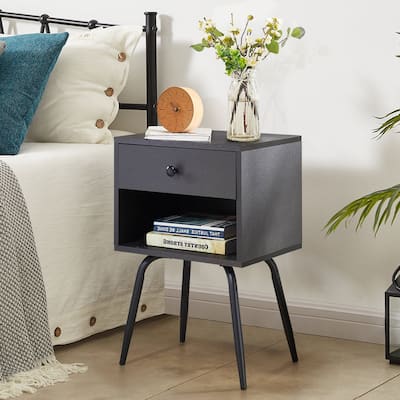 Javlergo Mid-Century Nightstand with 1-Drawer and Open Storage Shelf