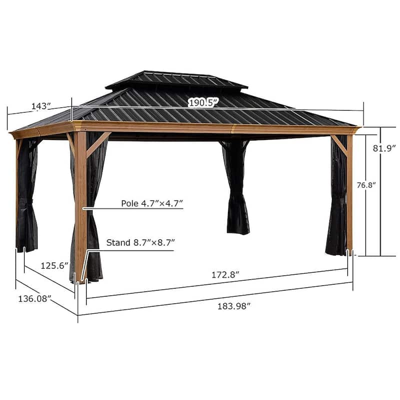 PURPLE LEAF Hardtop Patio Gazebo 12 x 16FT Galvanized Steel Roof Awning w Chaise Lounge