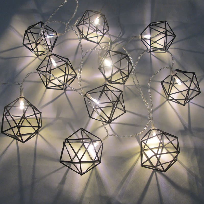 Geometric Octagon Metal Lantern LED String Light Fairy Lights Battery Operated 72in - 72" L x 2.5" W x 2.25" DP - Warm White - 72" L x 2.5" W x 2.25" DP