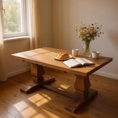HomeRoots 81" Brown Solid Wood Trestle Base Dining Table - 81 in. x 30.5 in. x 39 in.