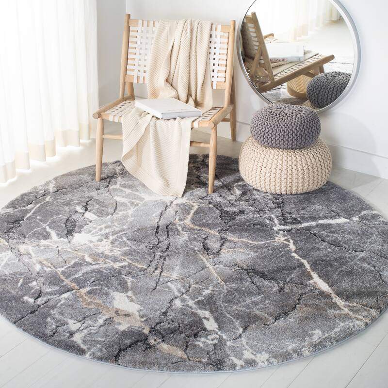SAFAVIEH Cyrus Shag Nevra Abstract 1-inch Thick Rug - 6'7" Round - Grey/Beige