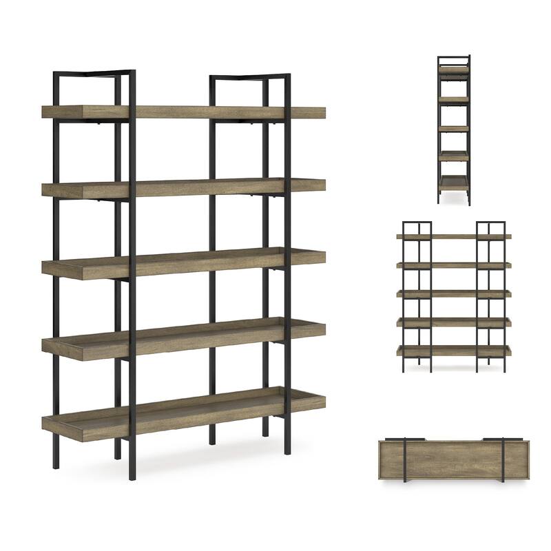 Signature Design by Ashley Montia Black/Brown 76" Bookcase - 58" W x 17" D x 76" H