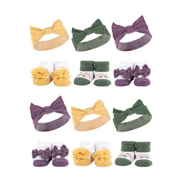 slide 1 of 1, Hudson Baby Infant Girl 12Pc Headband and Socks Giftset, Purple Green Yellow, One Size - Purple Green Yellow Purple Green Yellow - One Size