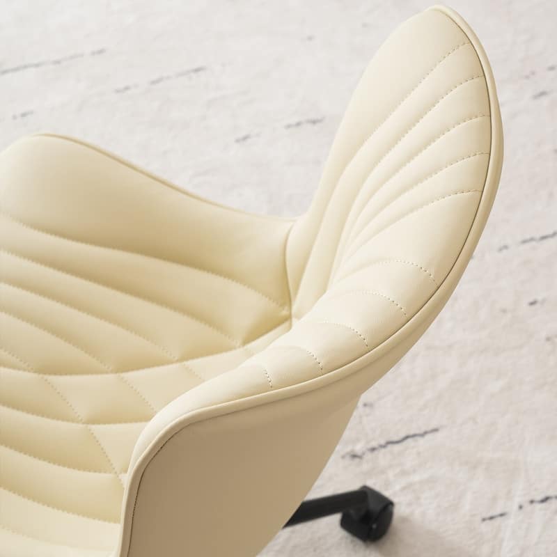 Modern Office Chair, Faux Leather Padded Desk Chair with Back, Wheels