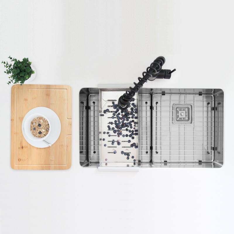 STYLISH 33 inches L x 18 inches W Stainless Steel Double Basin Undermount Kitchen Sink with Grids and Strainers