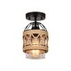preview thumbnail 2 of 3, Farmhouse light bulb glass metal rattan dining Room black ceiling light - N/A