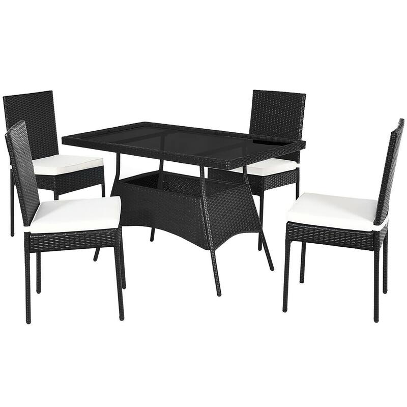 Costway 5PCS Patio Rattan Dining Set Table w/Glass Top Garden - See Details