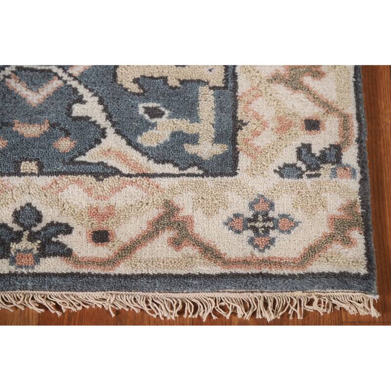 All-Over Blue Oushak Indian Runner Rug Hand-knotted Wool Carpet - 2'7"x 9'10"
