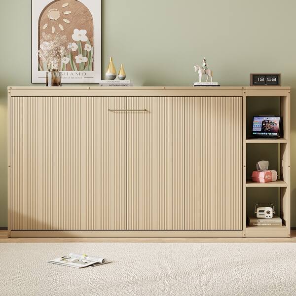 Twin Size Wooden Murphy Bed with Bookshelf