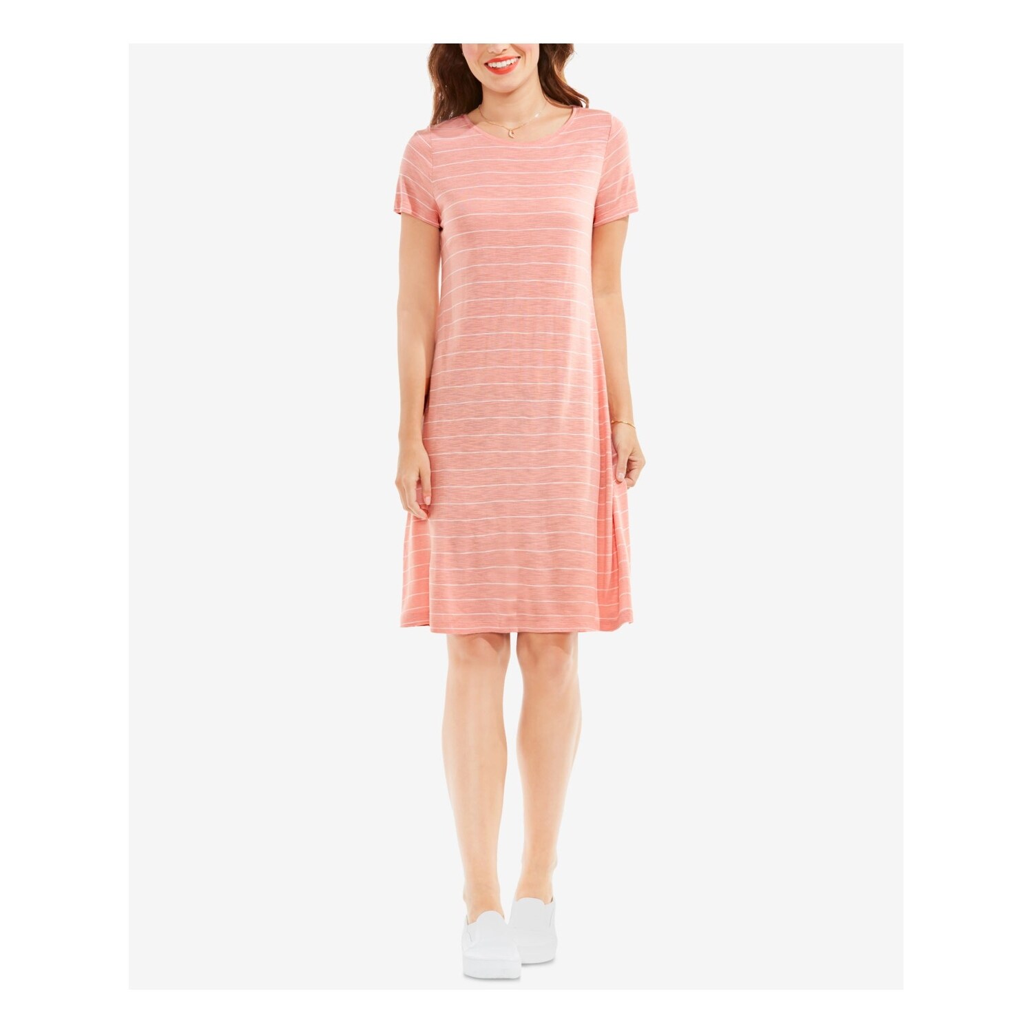 pink shift dress with sleeves