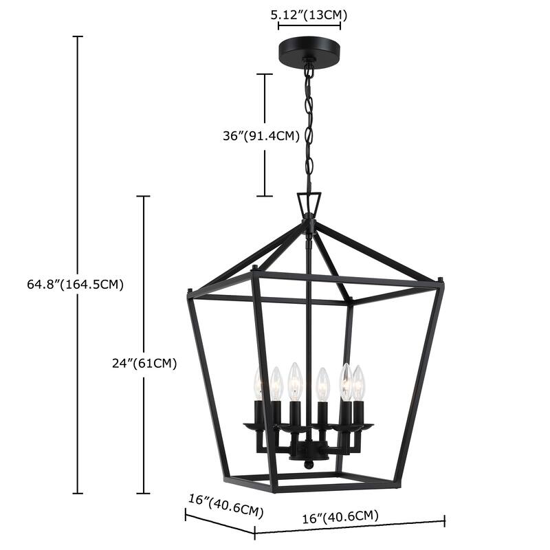 6-light pendant with steel cage shade and soft gold / Black finish - 16"*16"*24"