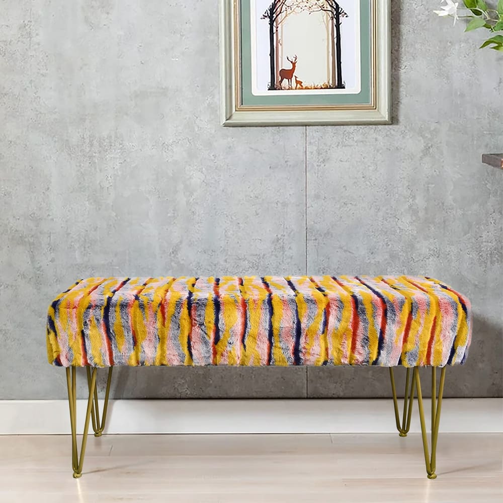 Home Soft Things Multi Jacquard Fauxfur Rectangle Ottoman